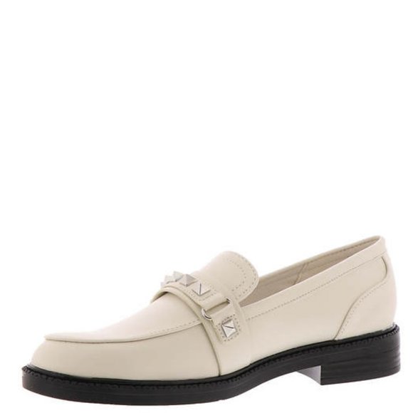 MARC FISHER Ivory Leather Studded Loafer Shoes - Picture 1 of 2